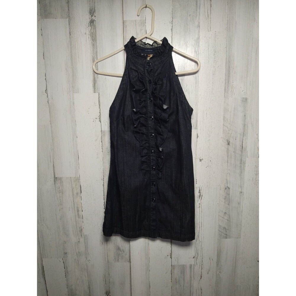7 For All Mankind Women's XS Ruffle Front Dark Wash Chambray Dress